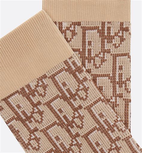 Dior Oblique Socks White and Brown Technical Cotton Jacquard 